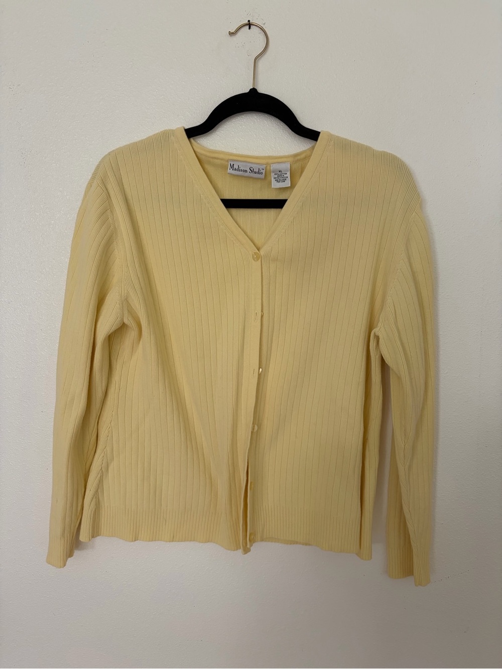 Madison Studio 🧈Butter Yellow Ribbed V-Neck Button Cardigan 100% cotton!